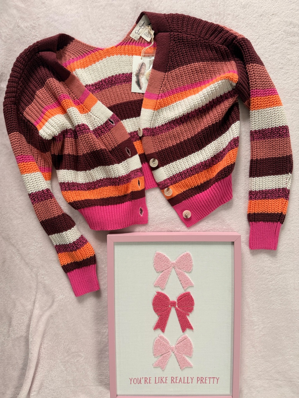 Jessica Simpson Burgundy Pink Orange Striped Cropped Cardigan